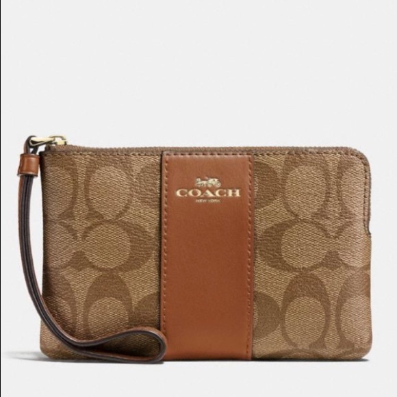 Coach Handbags - Coach Monogram Wristlet Coated Canvas And Leather